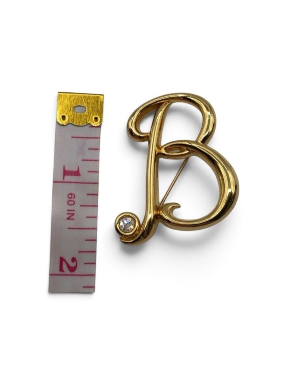 Monet Script Letter "B" Modernist With Rhinestone Brooch Pin Signed - Picture 6 of 12